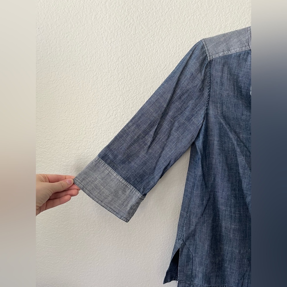 Trina Turk Linen Groove Split Neck With Half Sleeves in Blue Women’s Size XS - Picture 4 of 11
